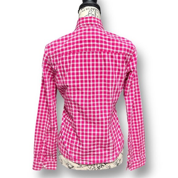 Hollister S Pink Plaid Button Up Shirt Fitted Cotton Long Sleeve Y2K Preppy Top - Picture 4 of 7